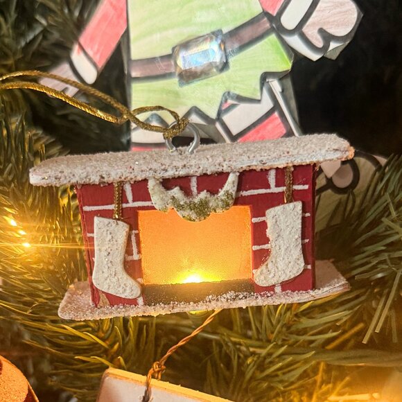 Vintage Fireplace Christmas Holiday Ornament (insert light in fire) - Picture 2 of 9